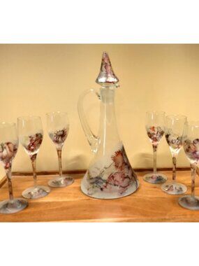 Handmade Romanian Art Glass Decanter Set - Vintage